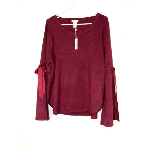 NWT Max Studio Heathered Burgundy Bell Sleeve Sweater Size XL - Picture 1 of 9